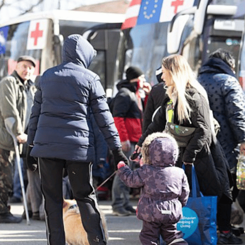 Evacuation of people from vulnerable categories to Europe on special buses as part of Austria and Germany's evacuation mission after the Russian attack on Ukraine.